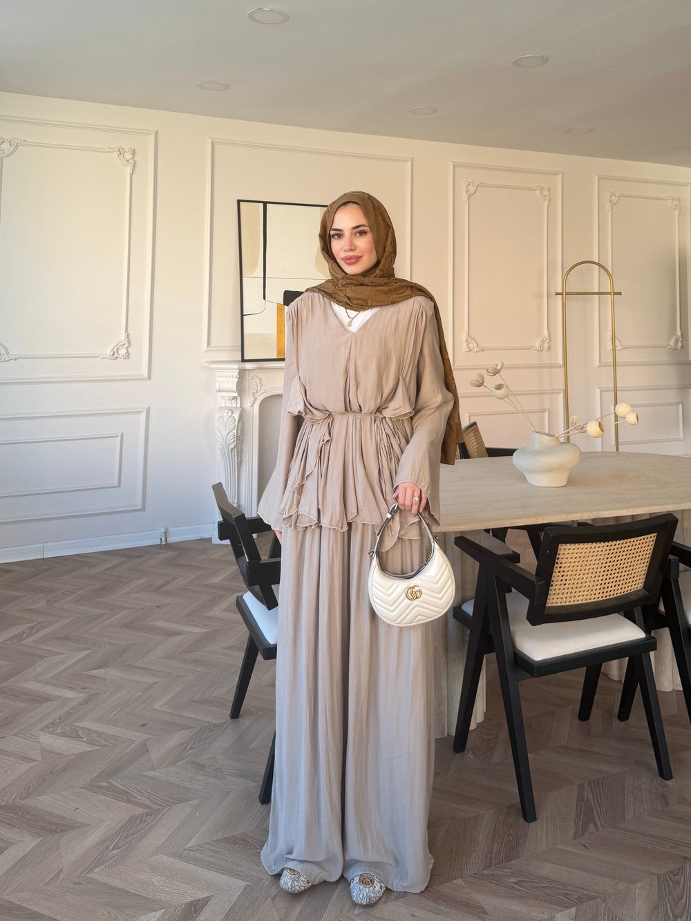 Sanche Fırfır Detaylı Pantolon Takım Bej (5812)