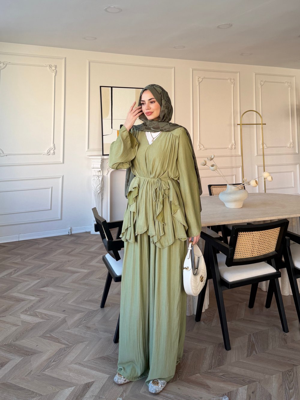 Sanche Fırfır Detaylı Pantolon Takım Çağla (5812)