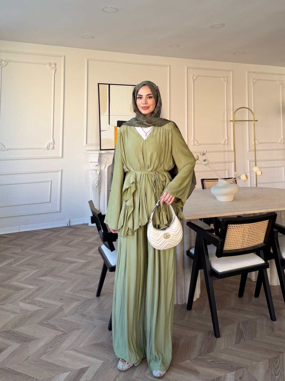 Sanche Fırfır Detaylı Pantolon Takım Çağla (5812)