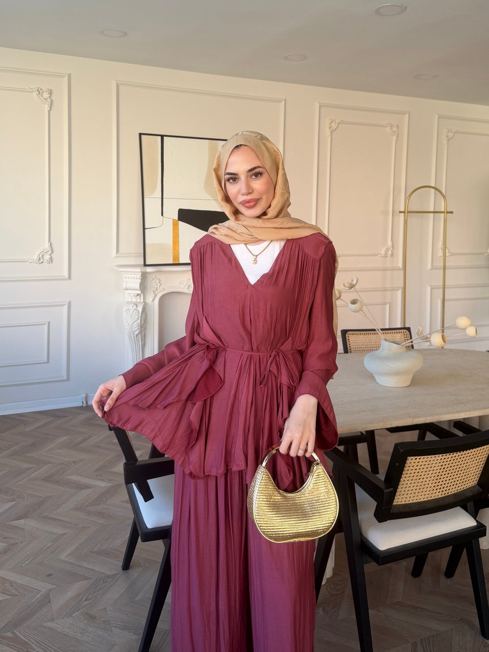 Sanche Fırfır Detaylı Pantolon Takım Mürdüm (5812)