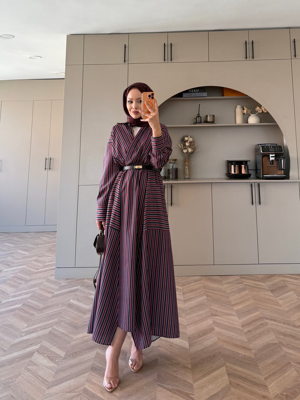 Sarah Çizgili Poplin Elbise Bordo-Lacivert (8022)