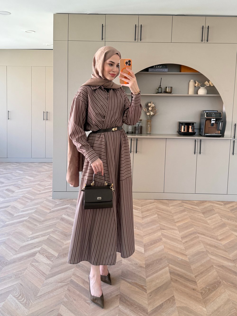 Sarah Çizgili Poplin Elbise Yeşil (8022)