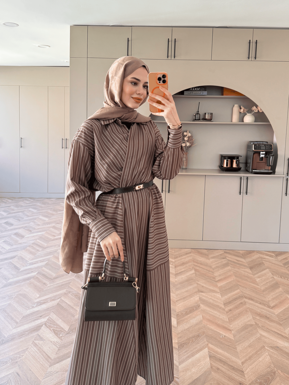 Sarah Çizgili Poplin Elbise Yeşil (8022)