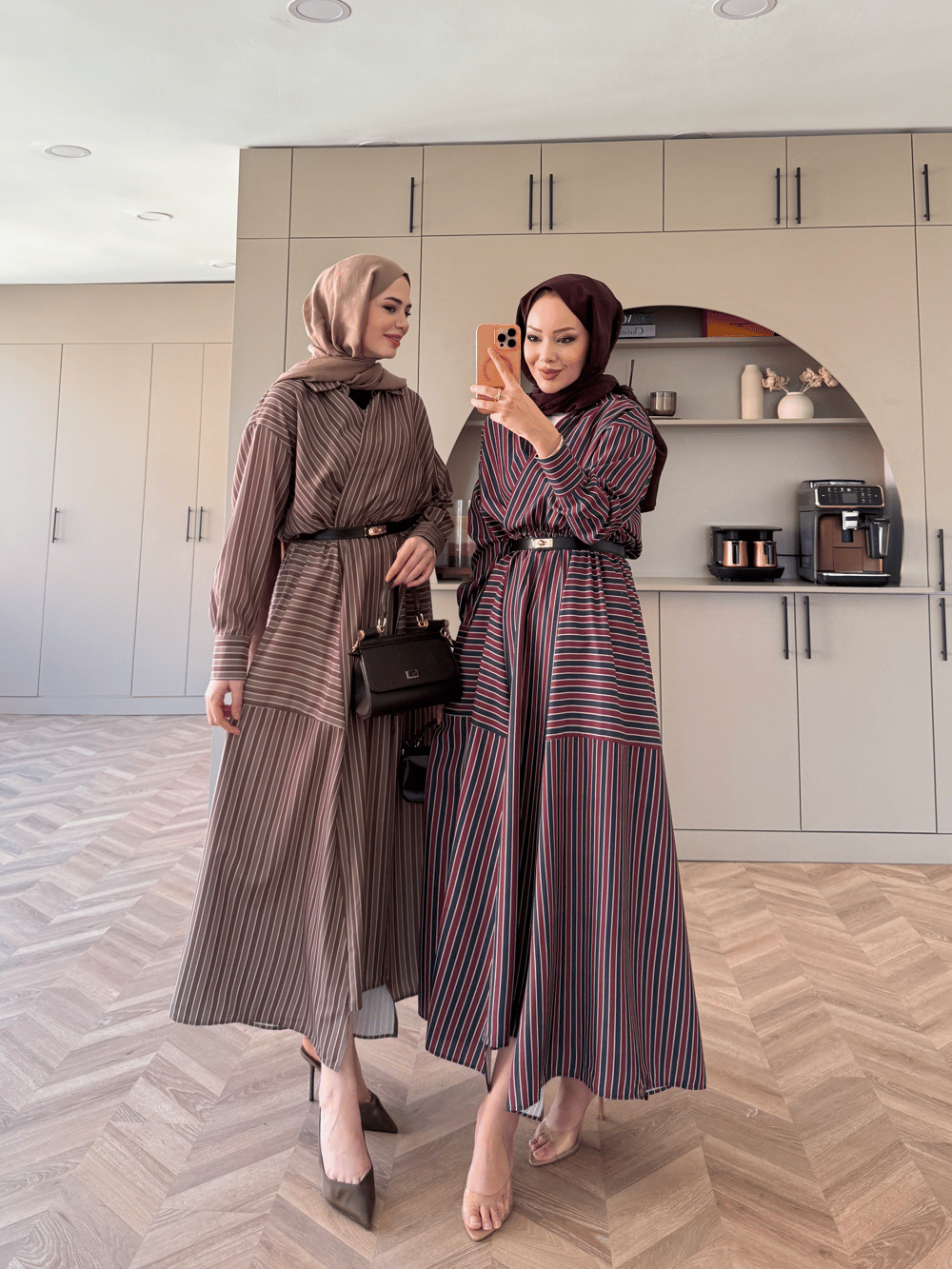 Sarah Çizgili Poplin Elbise Yeşil (8022)