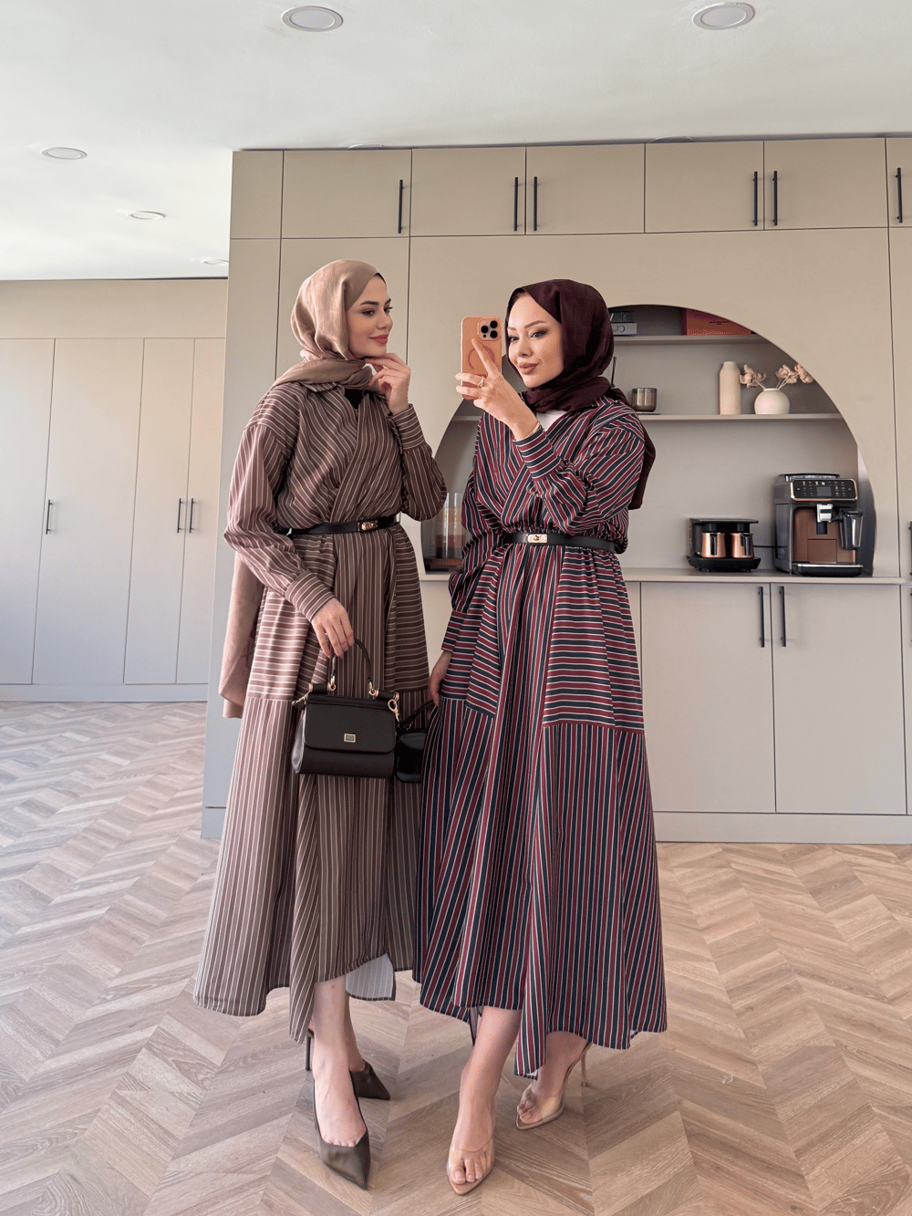 Sarah Çizgili Poplin Elbise Yeşil (8022)