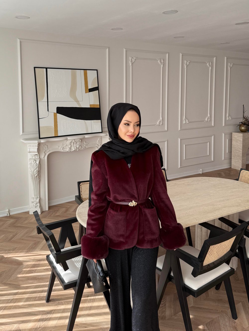 Sasha Kürk Detaylı Ceket Bordo