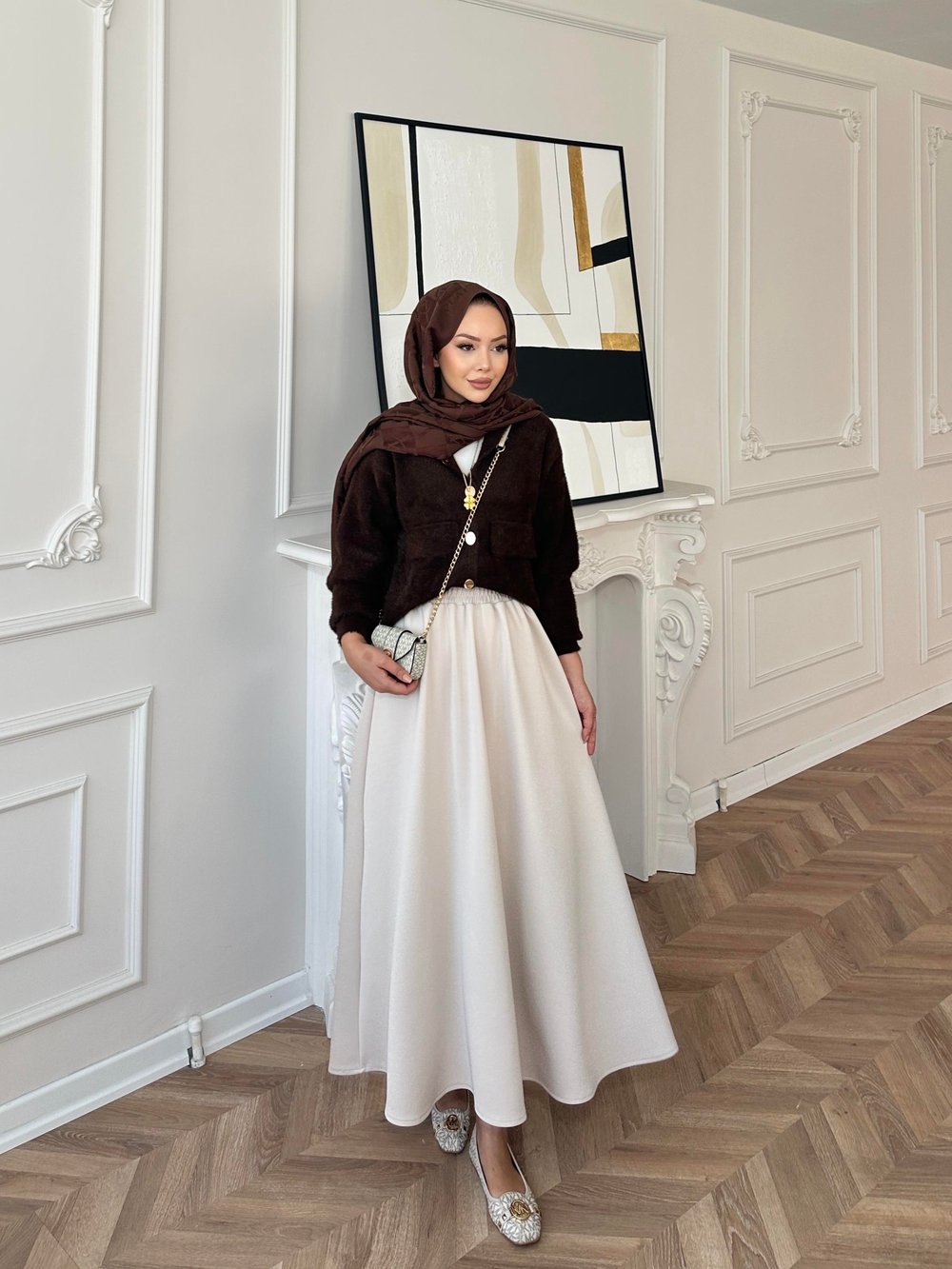 Scuba Kloş Kesim Etek Bej