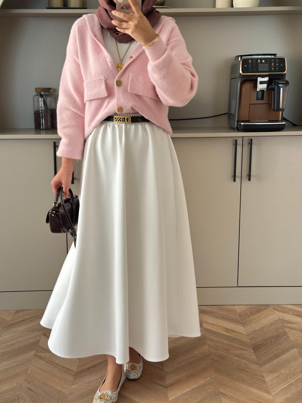 Scuba Kloş Kesim Etek Beyaz