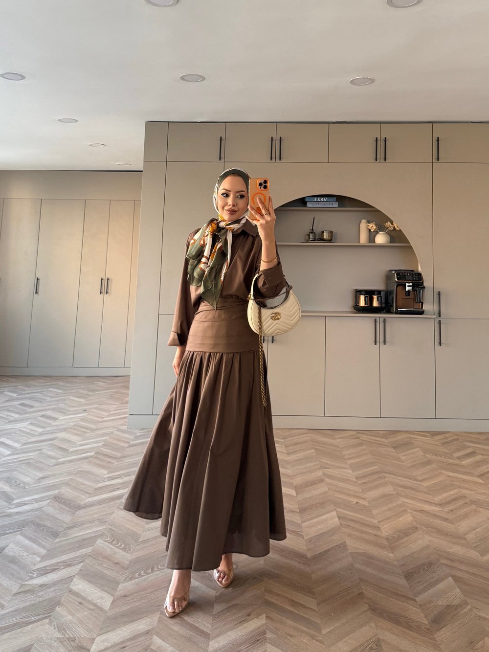 Seha Drepeli Bel Detaylı Etekli Takım Kahve (2017)