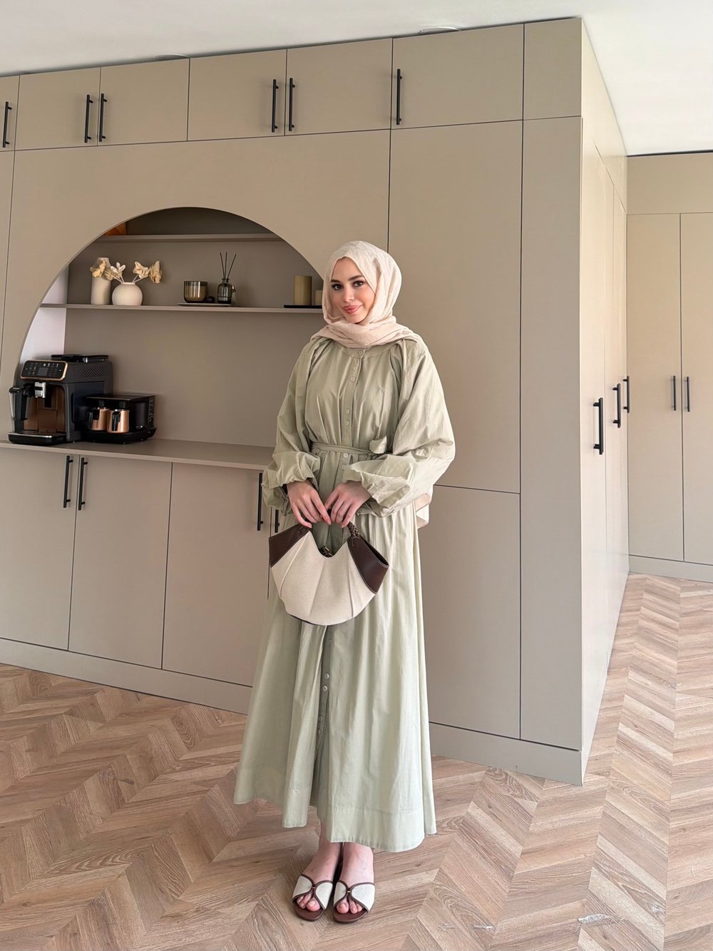Selin Düğme Detaylı Elbise Çağla Yeşili (2277)