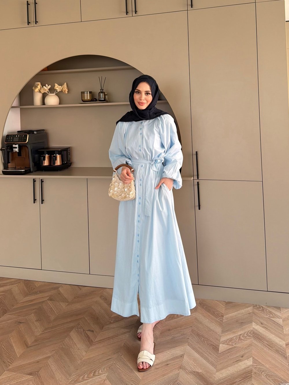 Selin Düğme Detaylı Elbise Mavi (2277)