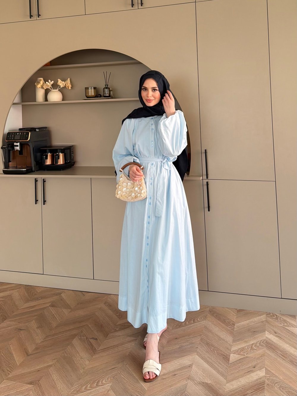 Selin Düğme Detaylı Elbise Mavi (2277)
