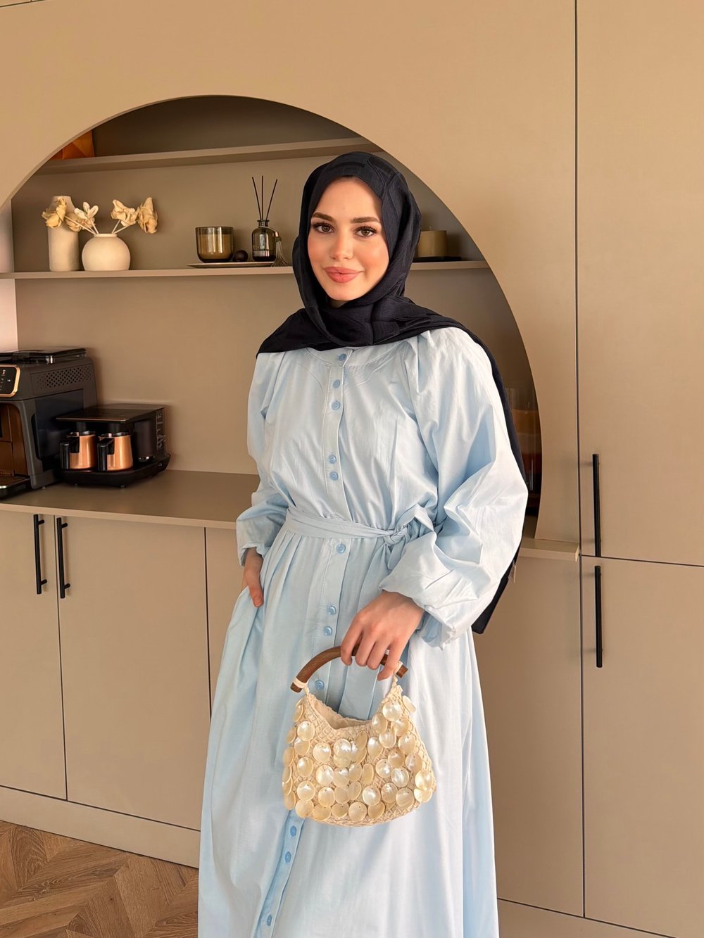 Selin Düğme Detaylı Elbise Mavi (2277)