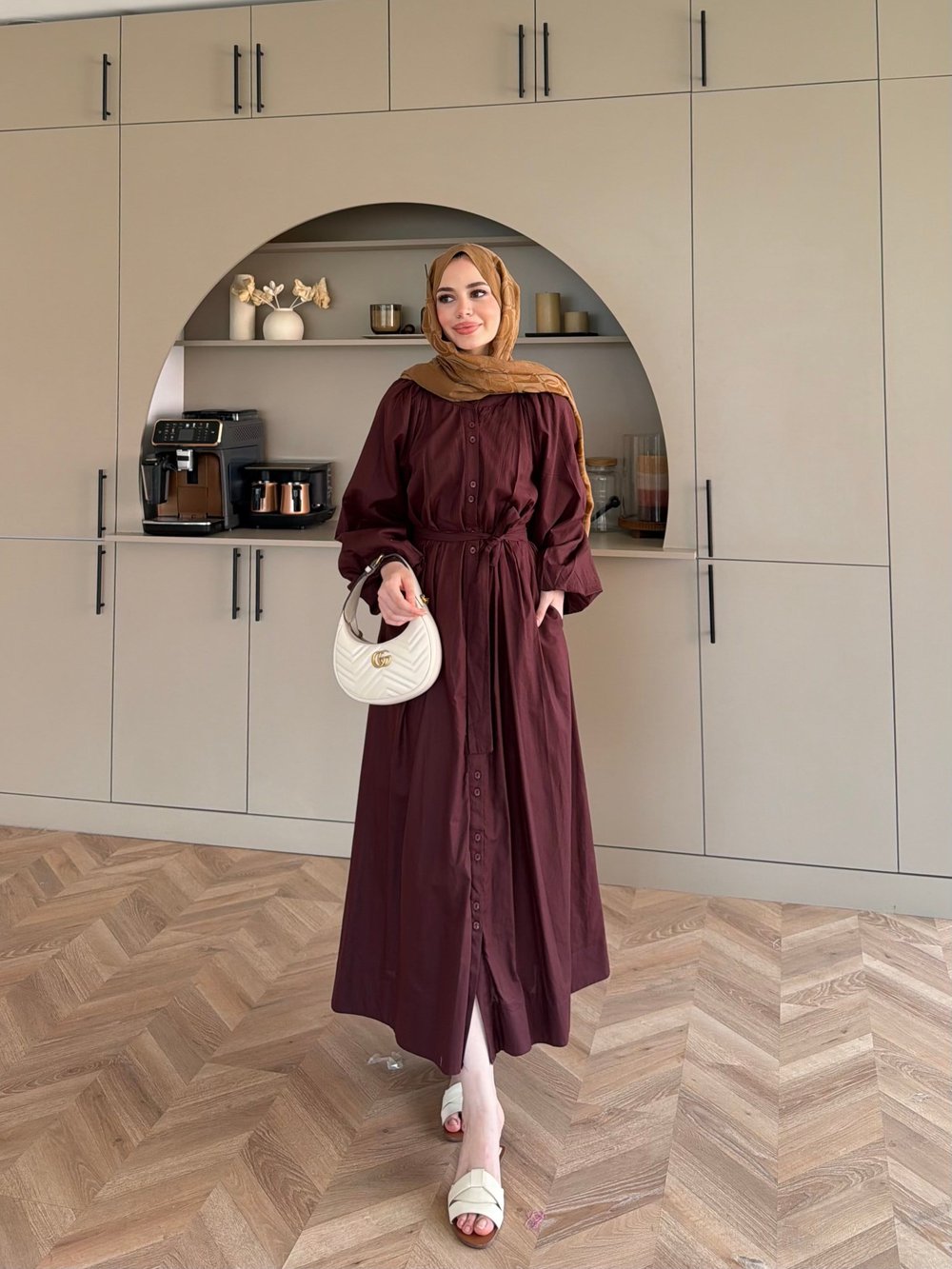 Selin Düğme Detaylı Elbise Mürdüm (2277)