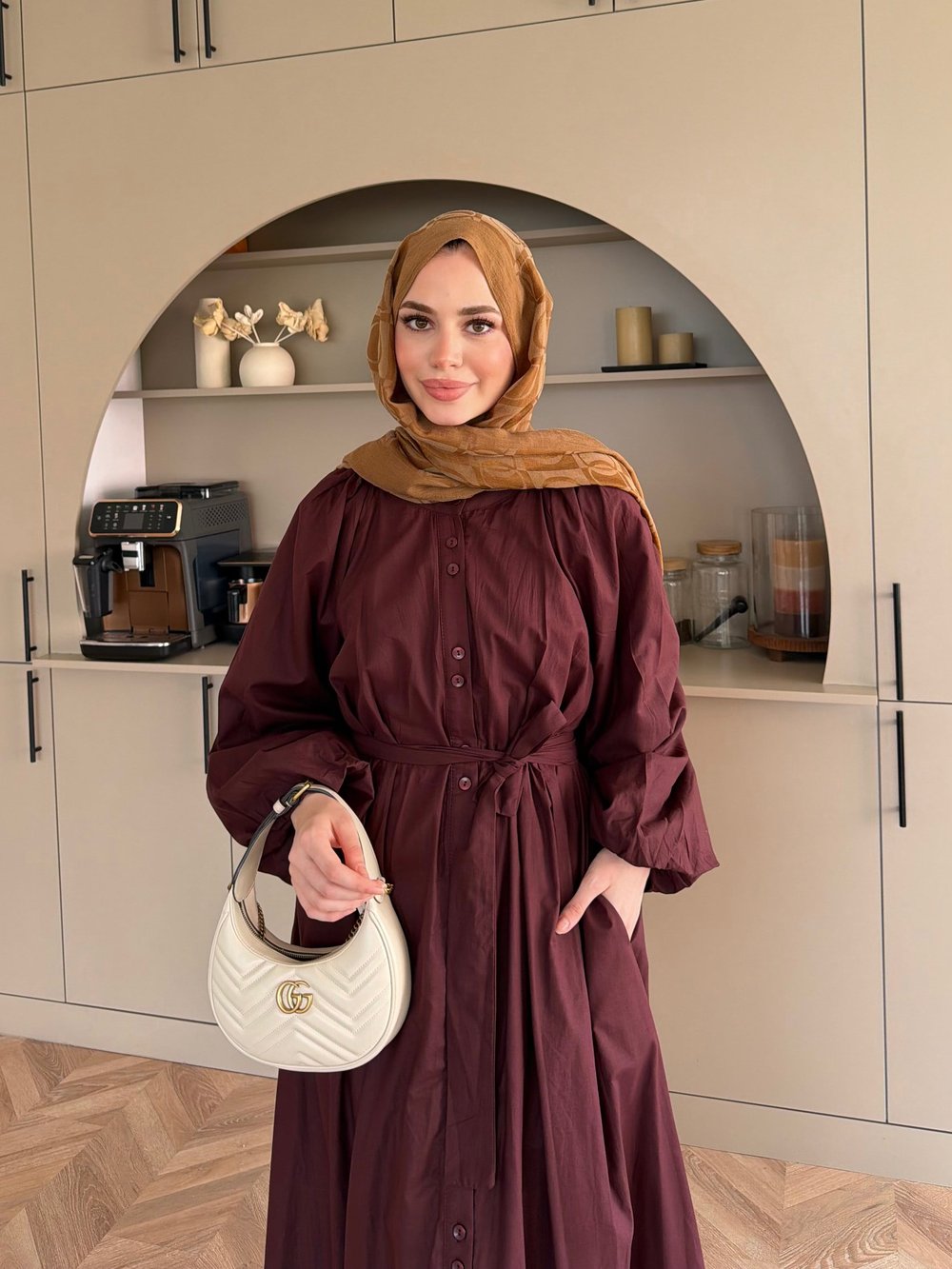 Selin Düğme Detaylı Elbise Mürdüm (2277)