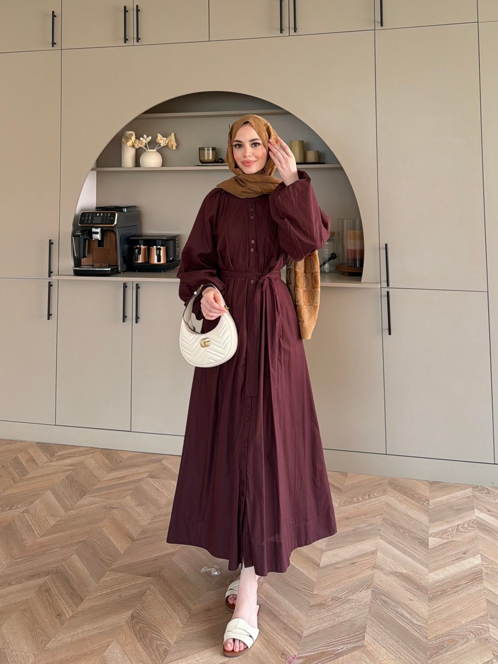Selin Düğme Detaylı Elbise Mürdüm (2277)