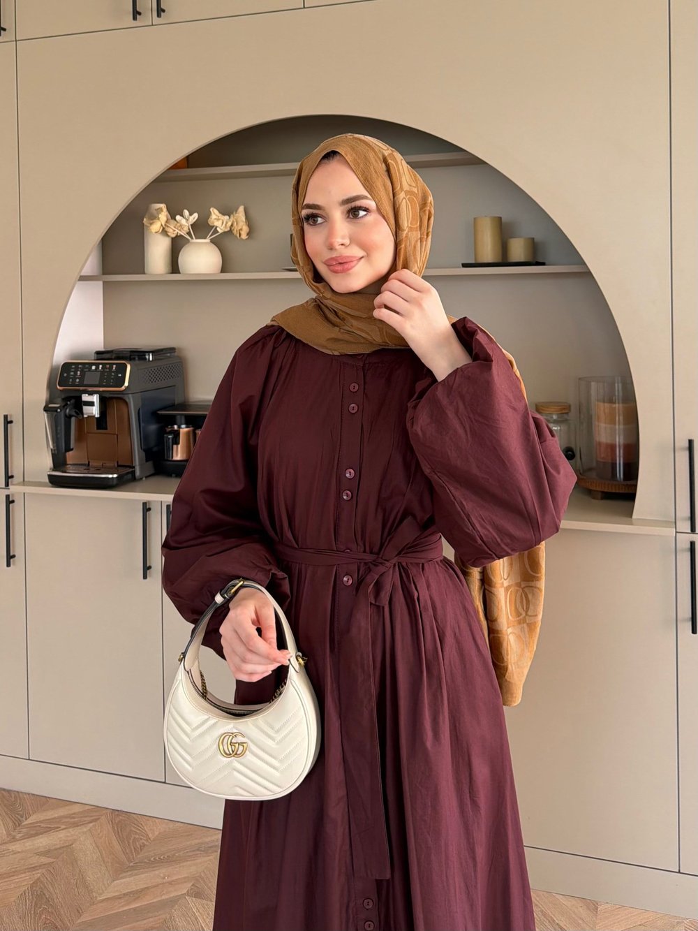 Selin Düğme Detaylı Elbise Mürdüm (2277)