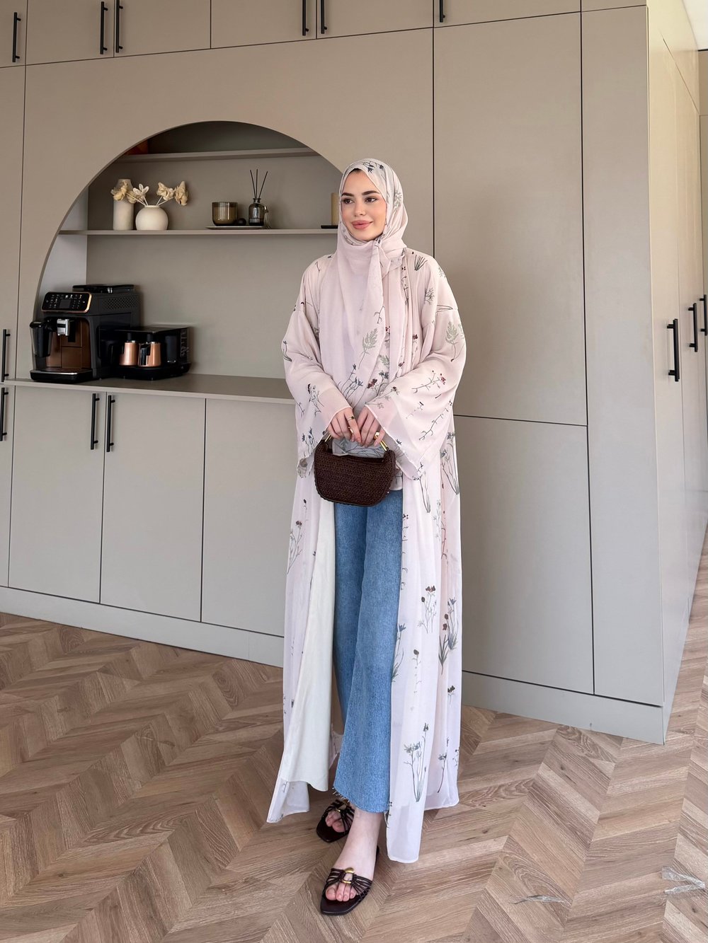 Sharm Şallı Kimono/Abaya Bej (708)