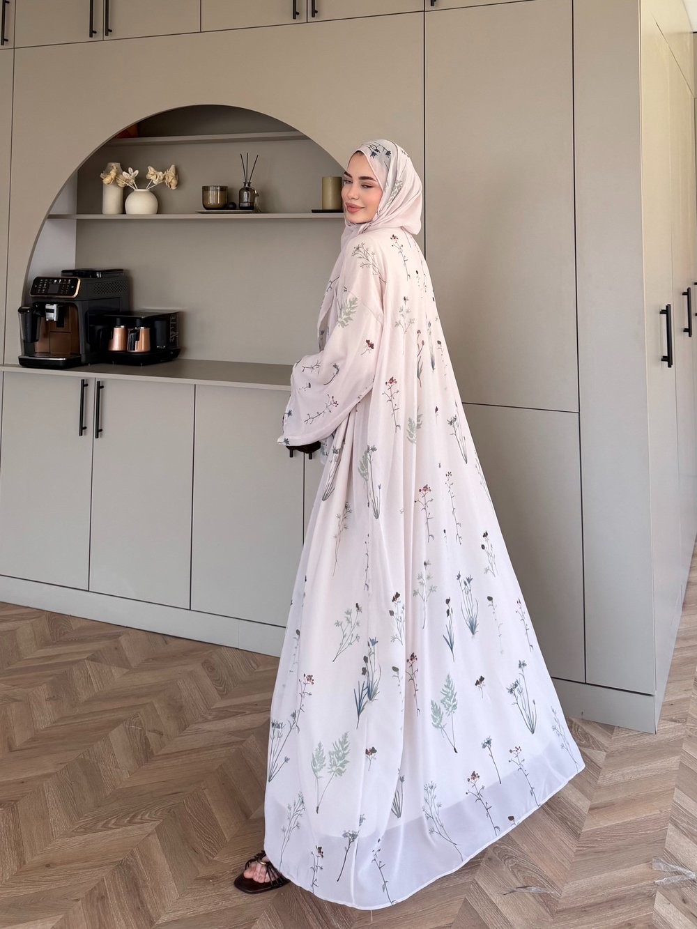 Sharm Şallı Kimono/Abaya Bej (708)