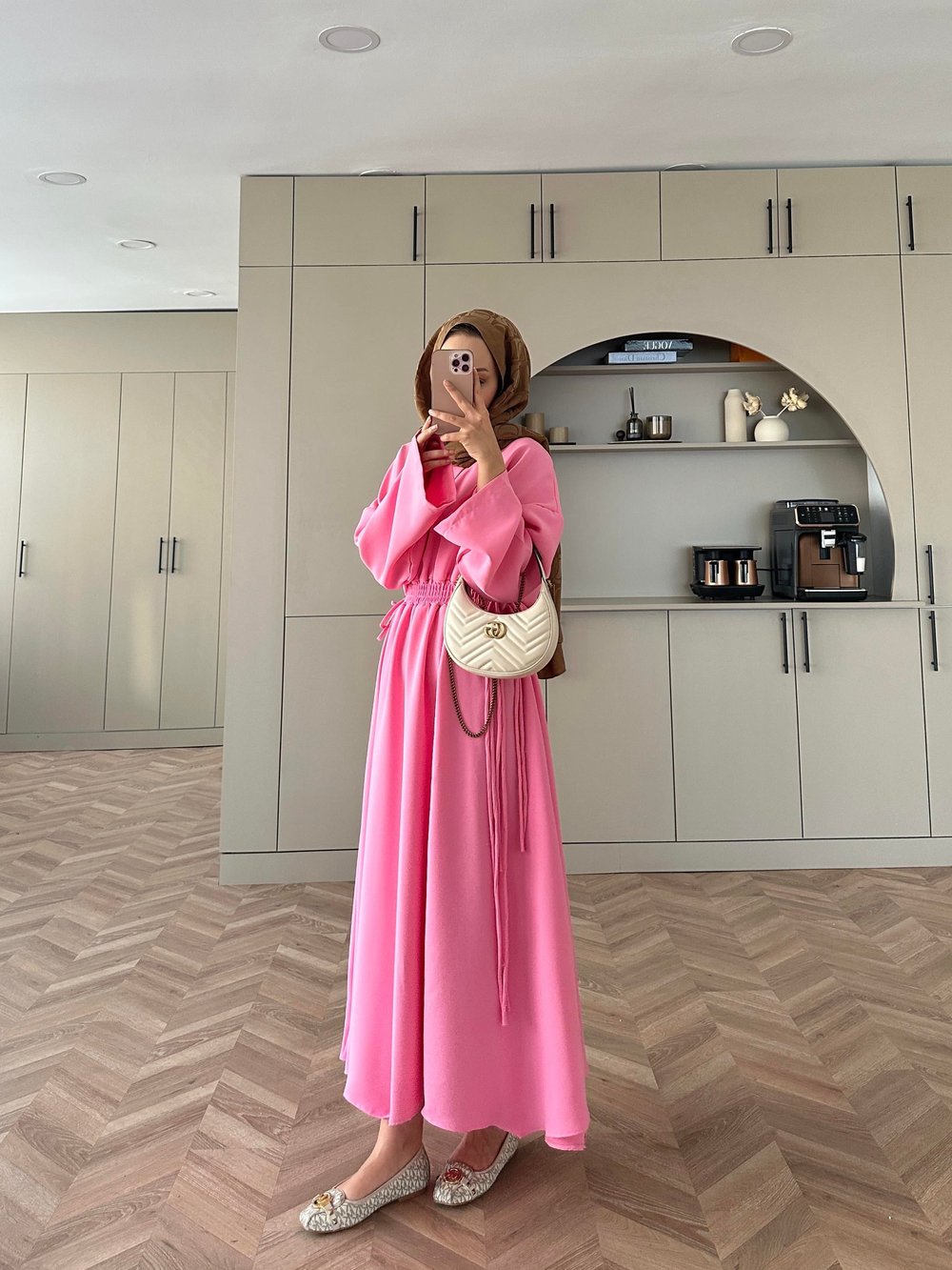 Shaw Büzgülü Elbise Pembe