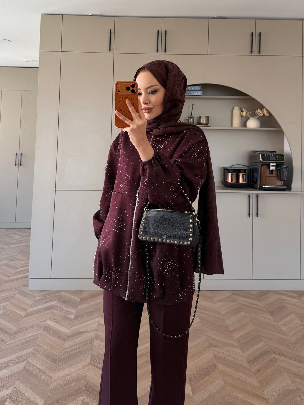 Shine Taşlı Bomber Takım Bordo (26049)