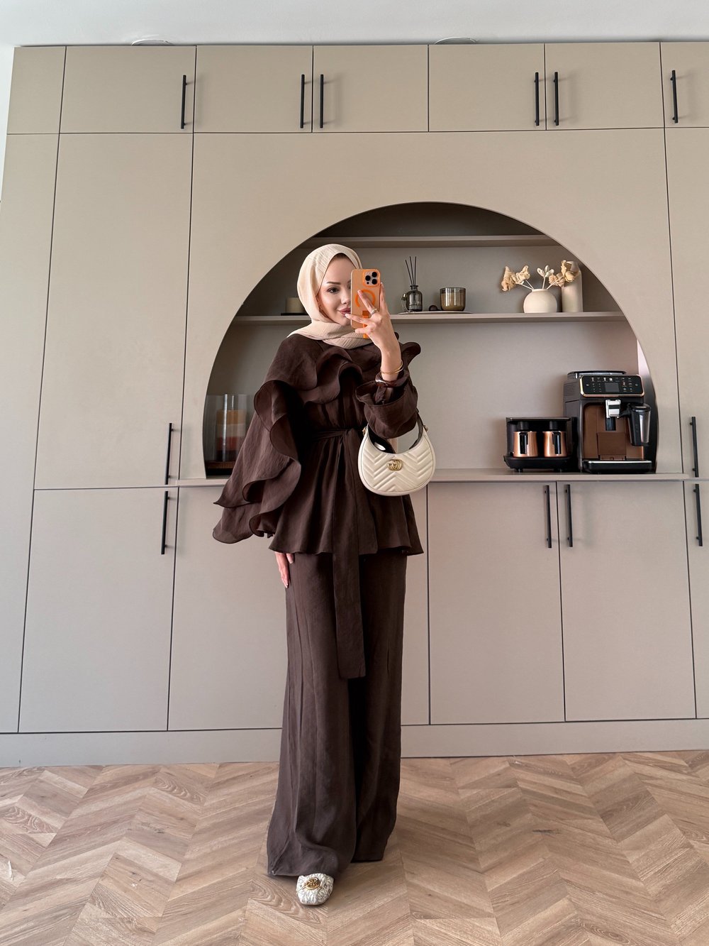 Shırley Fırfırlı Pantolonlu Takım Kahve (8615)
