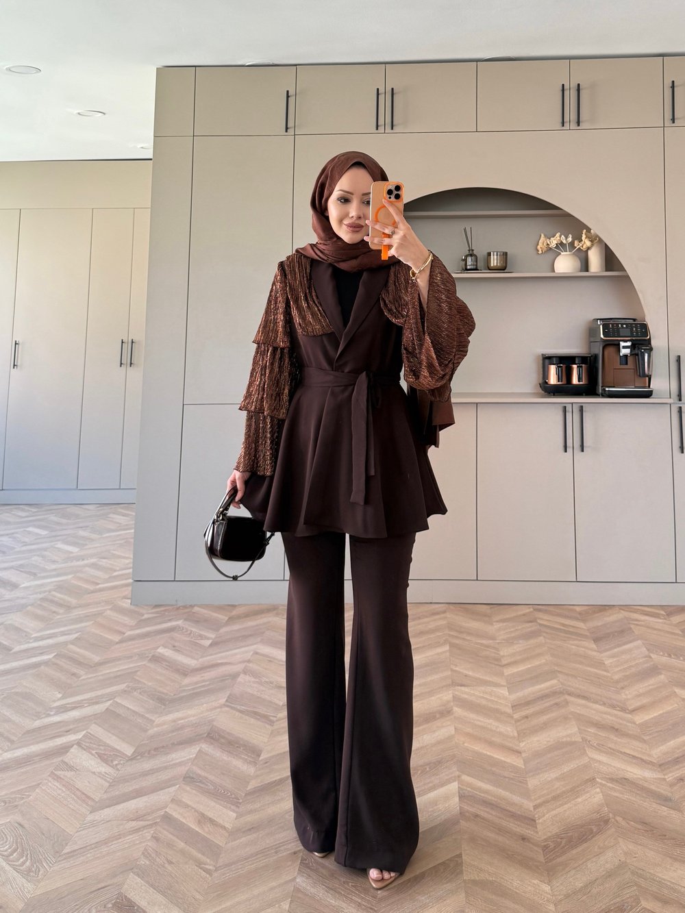 Sienna Fırfırlı Pantolonlu Takım Kahverengi (5786)