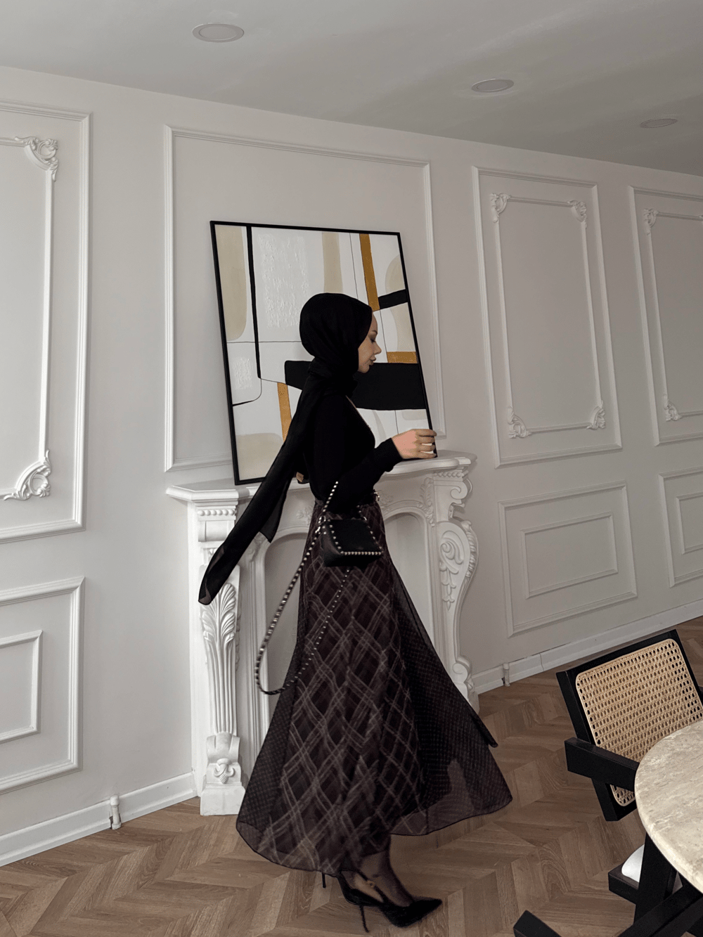 Sola Ekose Desen Parçalı Etek Kahve (03)