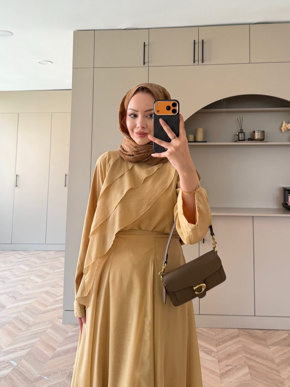 Soraya Fırfır Detaylı Etekli Takım Hardal (4467)