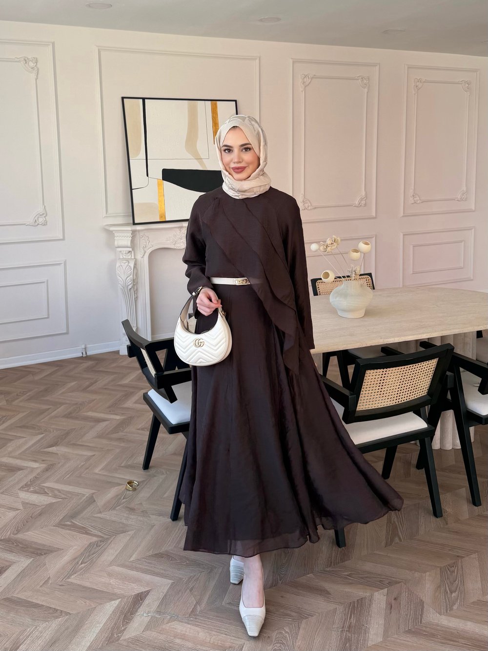 Soraya Fırfır Detaylı Etekli Takım Kahve (4467)