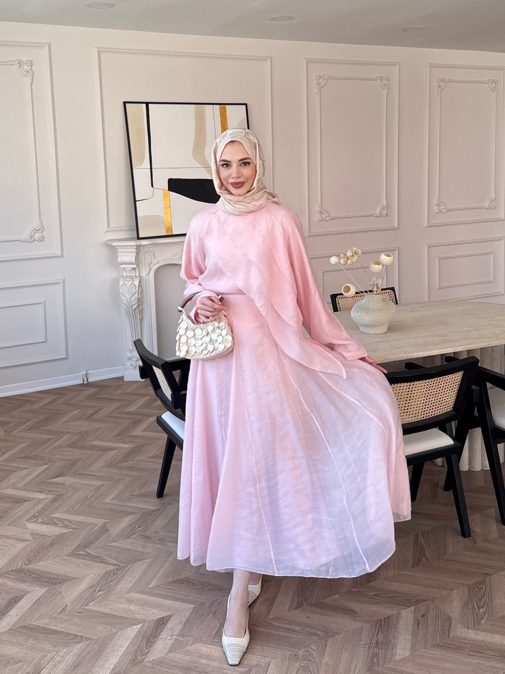 Soraya Fırfır Detaylı Etekli Takım Pembe (4467)