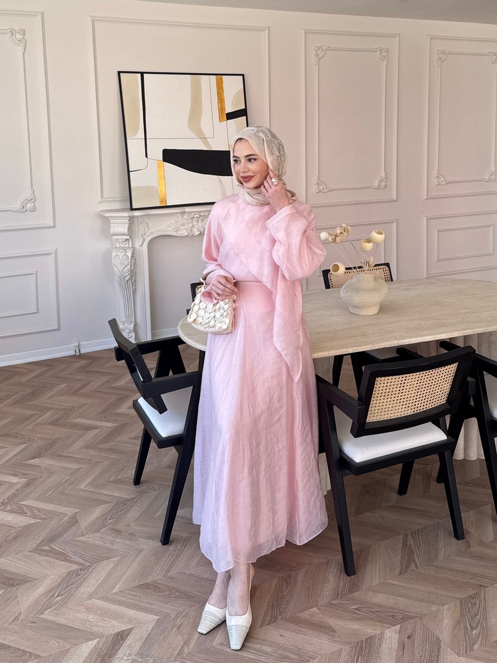 Soraya Fırfır Detaylı Etekli Takım Pembe (4467)