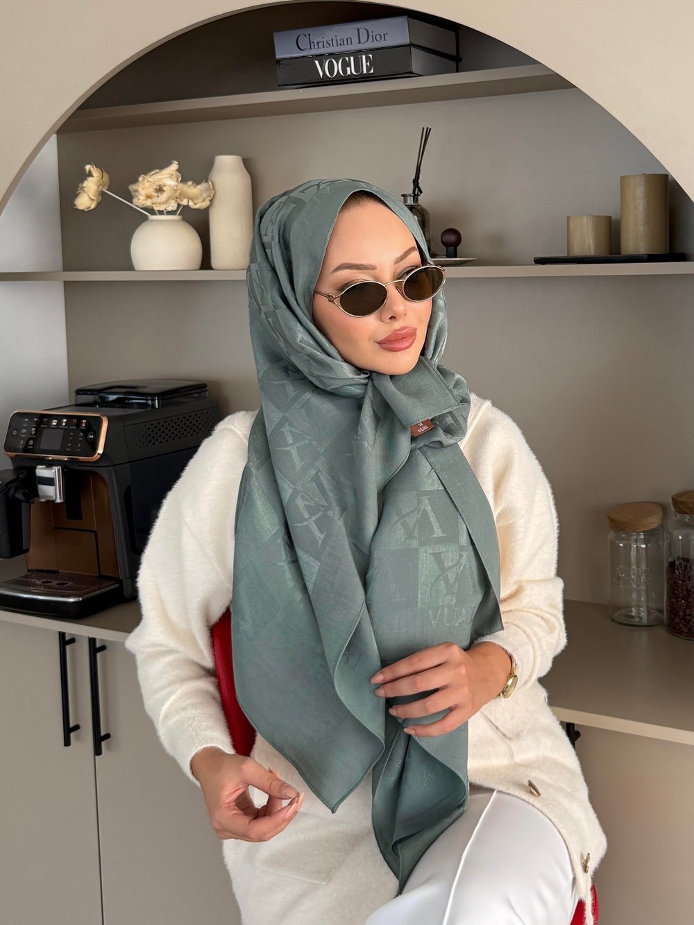 Su Yeşili VA Dama Desen Naia Şal