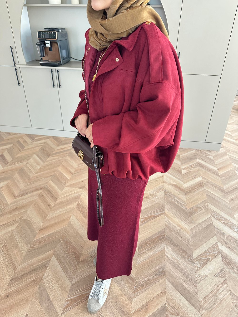 Süet Bomber Ceket Bordo