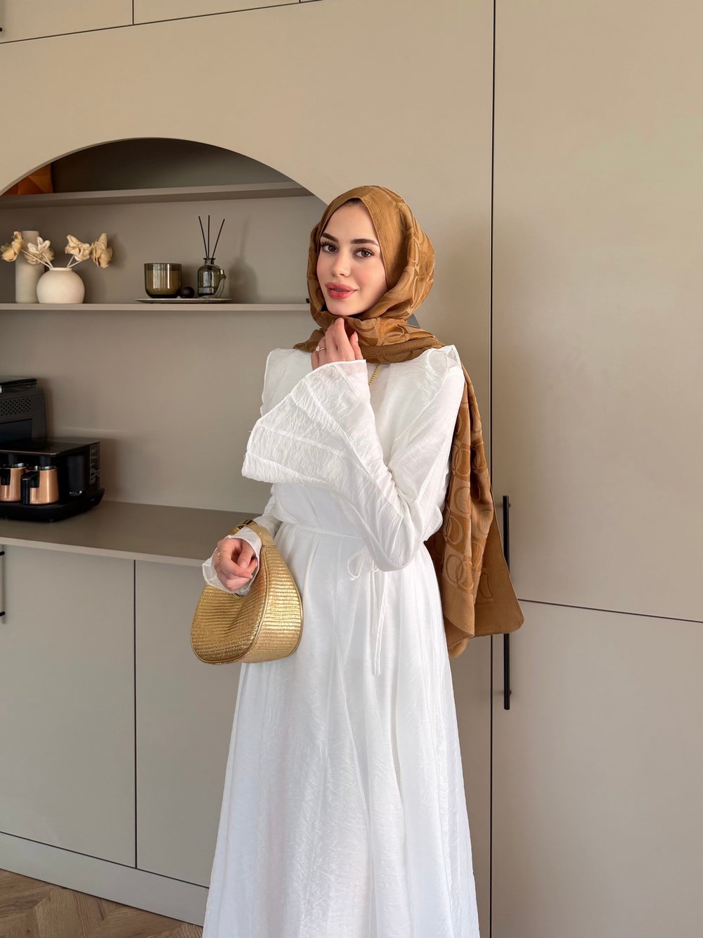 Svetlana Yaka Detaylı Elbise Beyaz (4459)