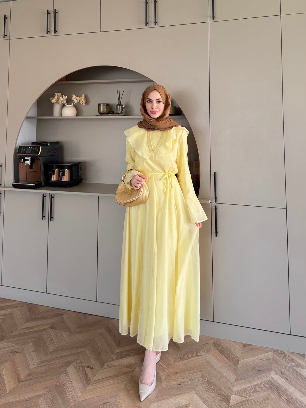 Svetlana Yaka Detaylı Elbise ButterYellow (4459)