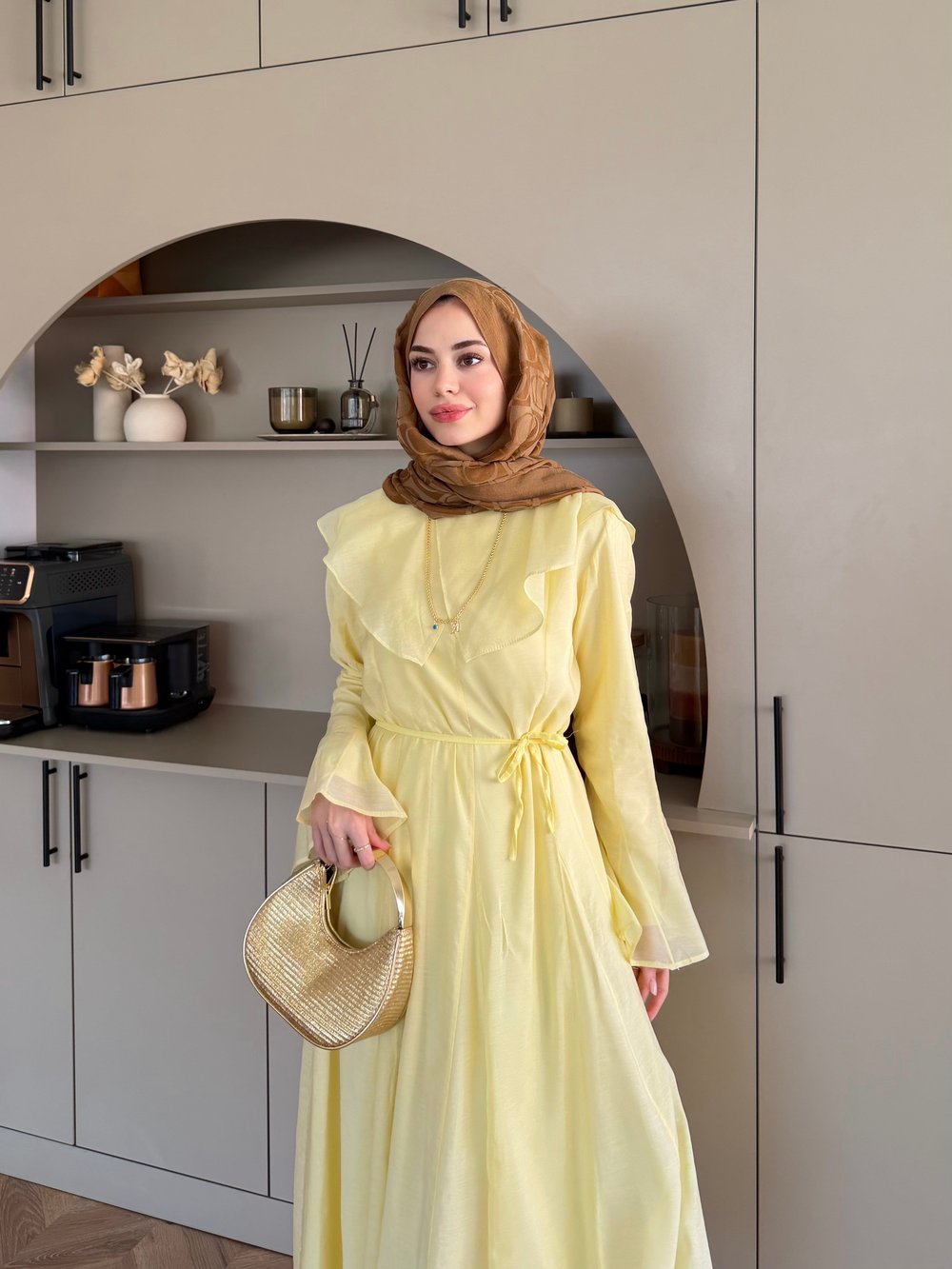 Svetlana Yaka Detaylı Elbise ButterYellow (4459)
