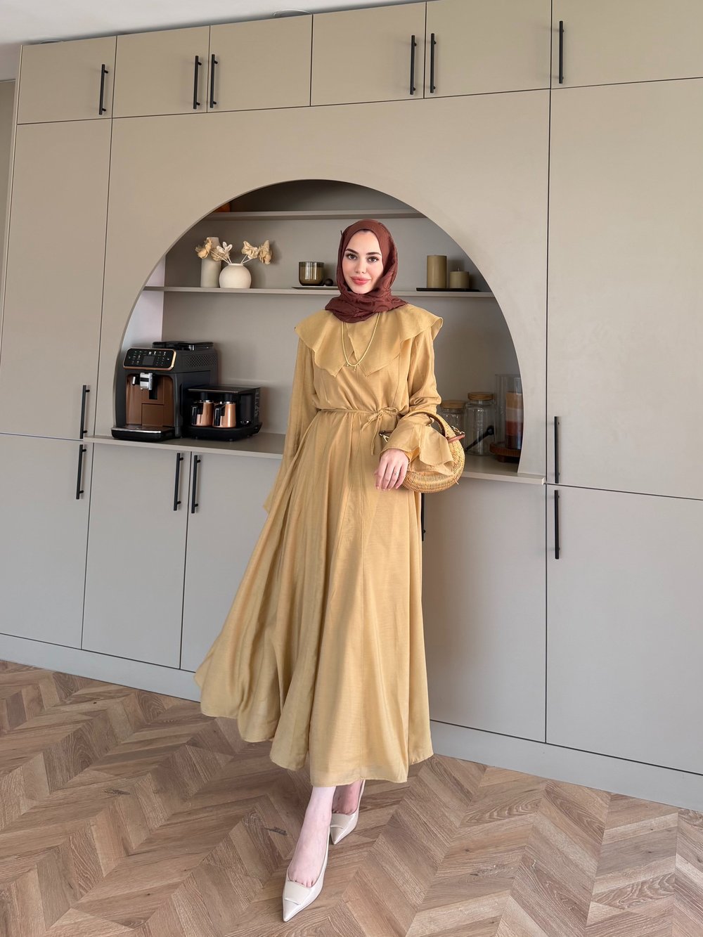 Svetlana Yaka Detaylı Elbise Camel  (4459)
