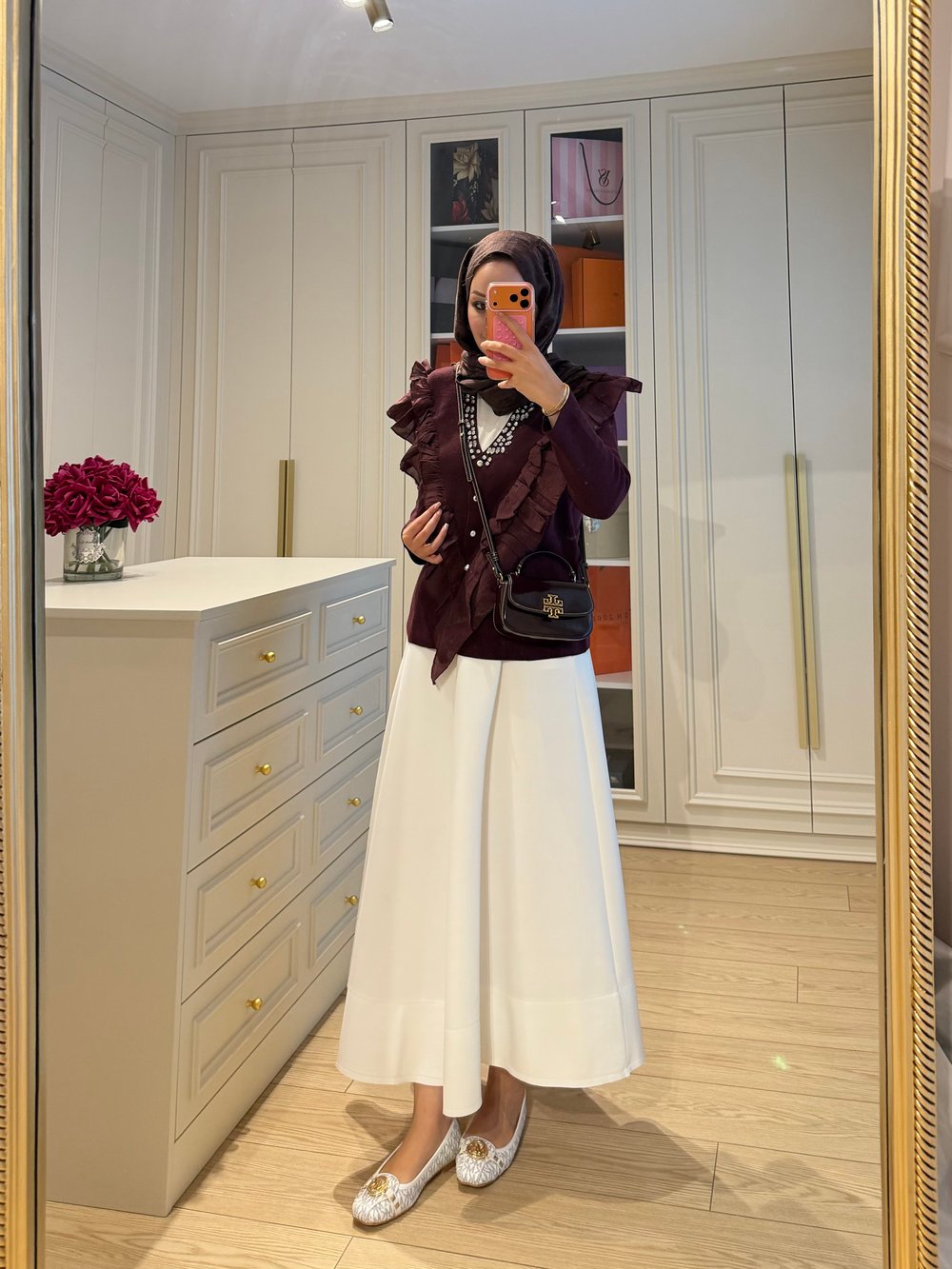 Taşlı Fırfırlı Örme Triko Hırka Mürdüm (2030)