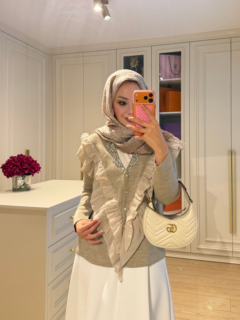 Taşlı Fırfırlı Örme Triko Hırka Vizon (2030)