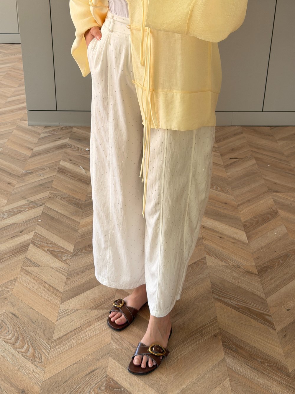 Velvet Taşlı Pantolon Beyaz (006)
