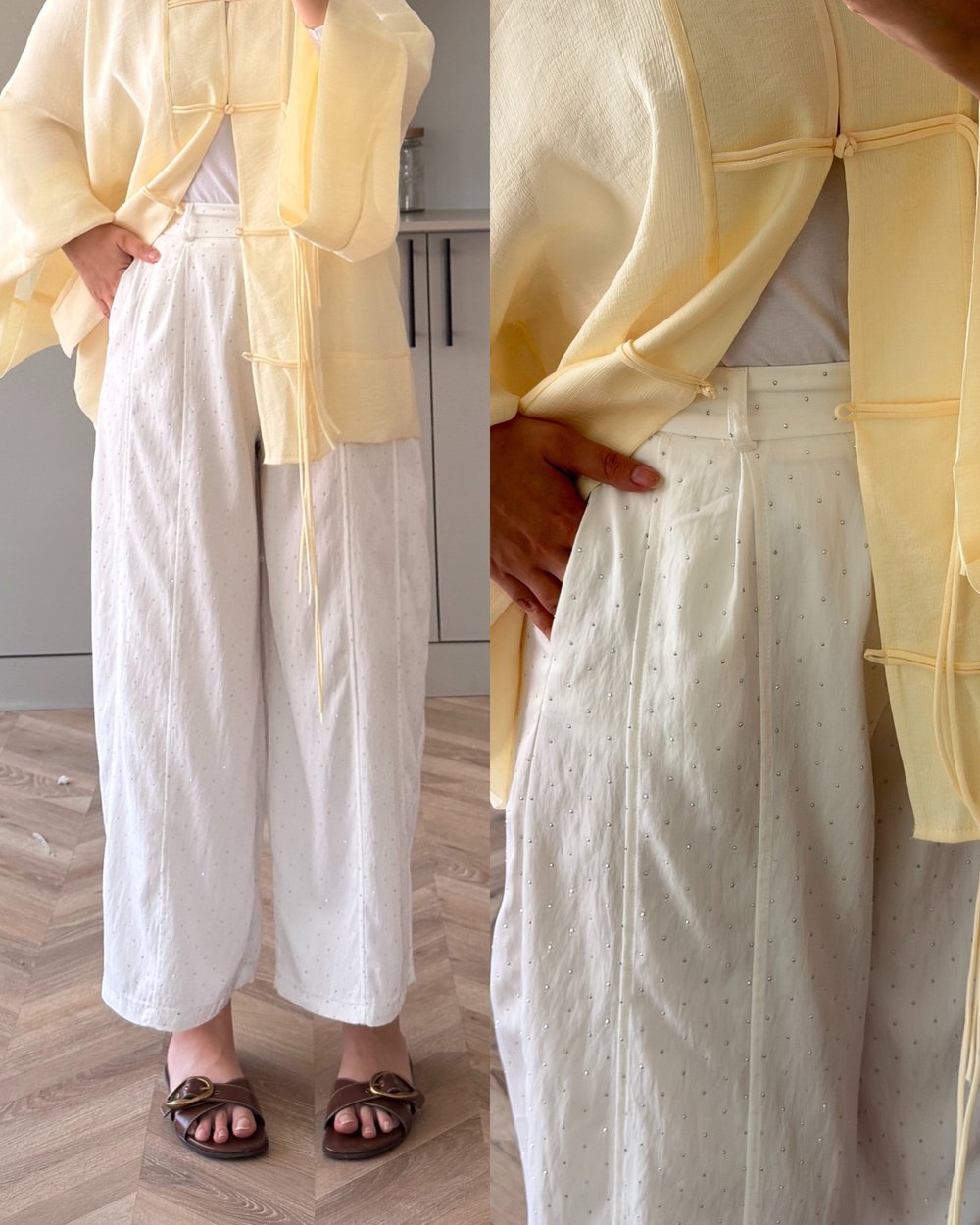 Velvet Taşlı Pantolon Beyaz (006)