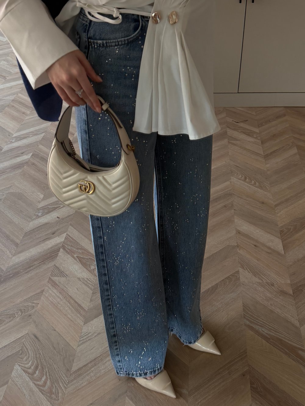 Taşlı Palazzo Kot Pantolon Mavi (1006-14)