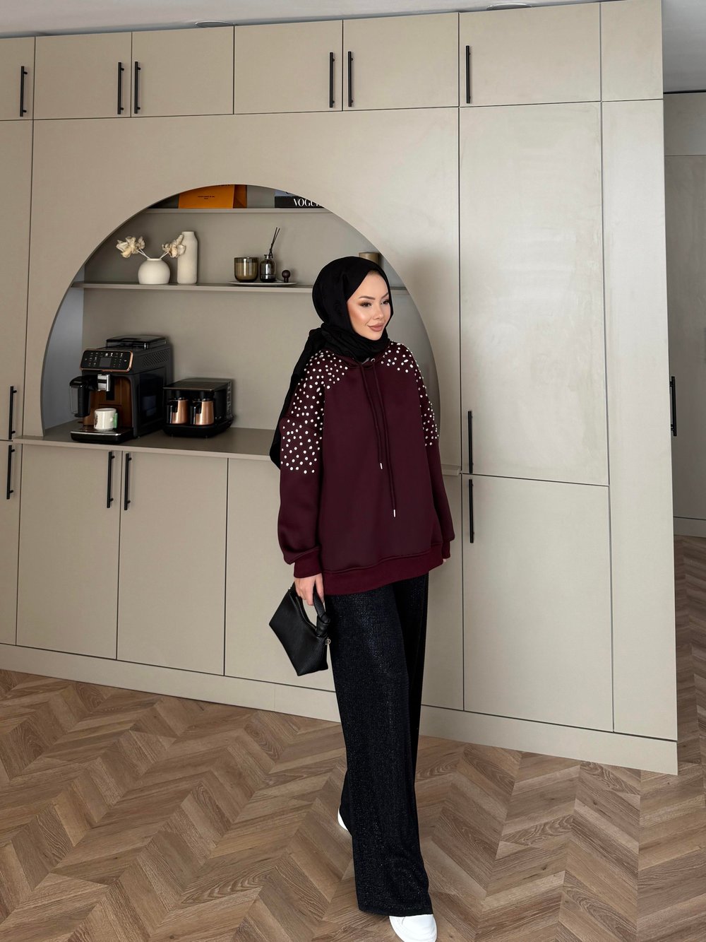 Taşlı Scuba Sweat Bordo