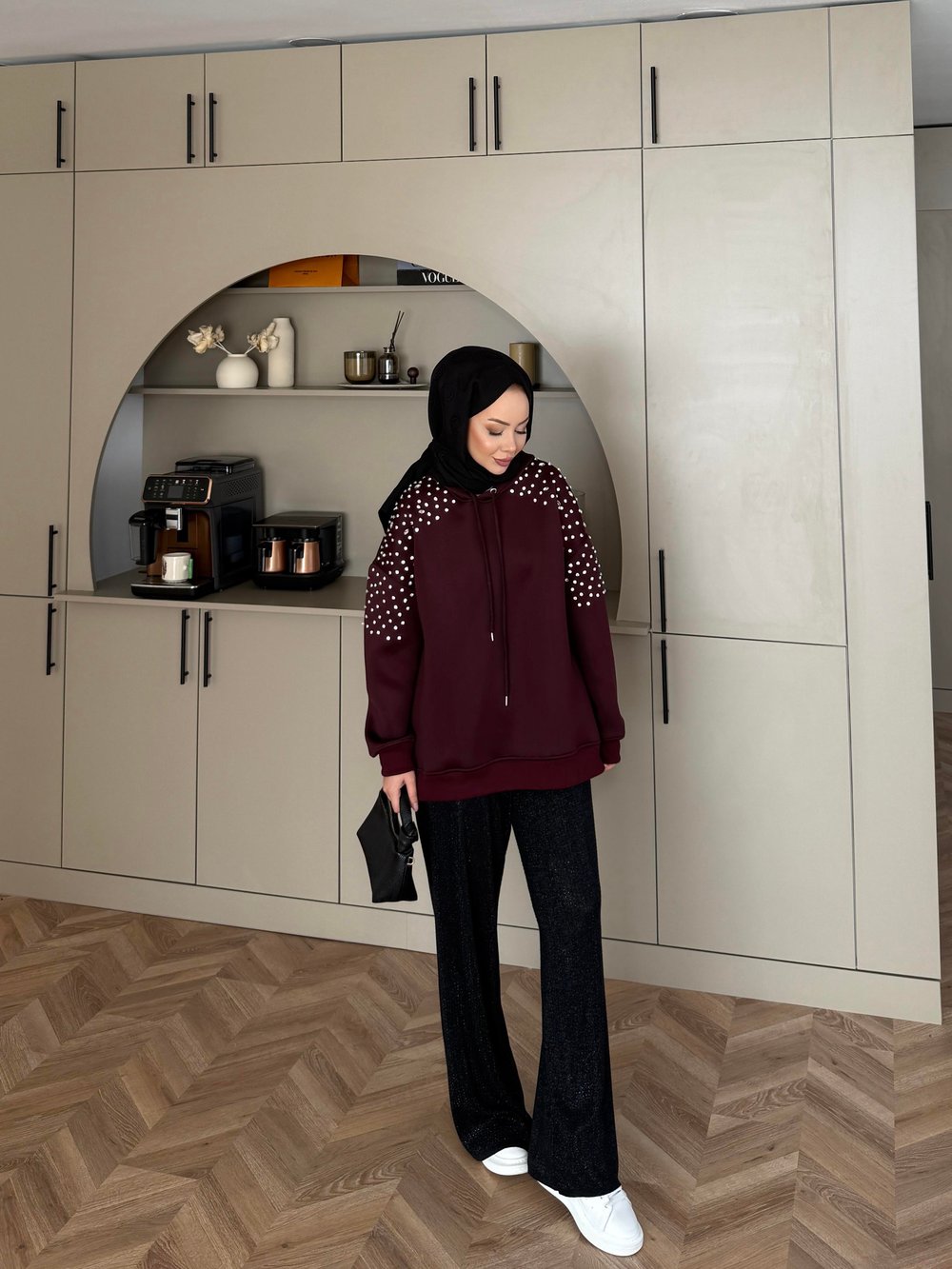 Taşlı Scuba Sweat Bordo