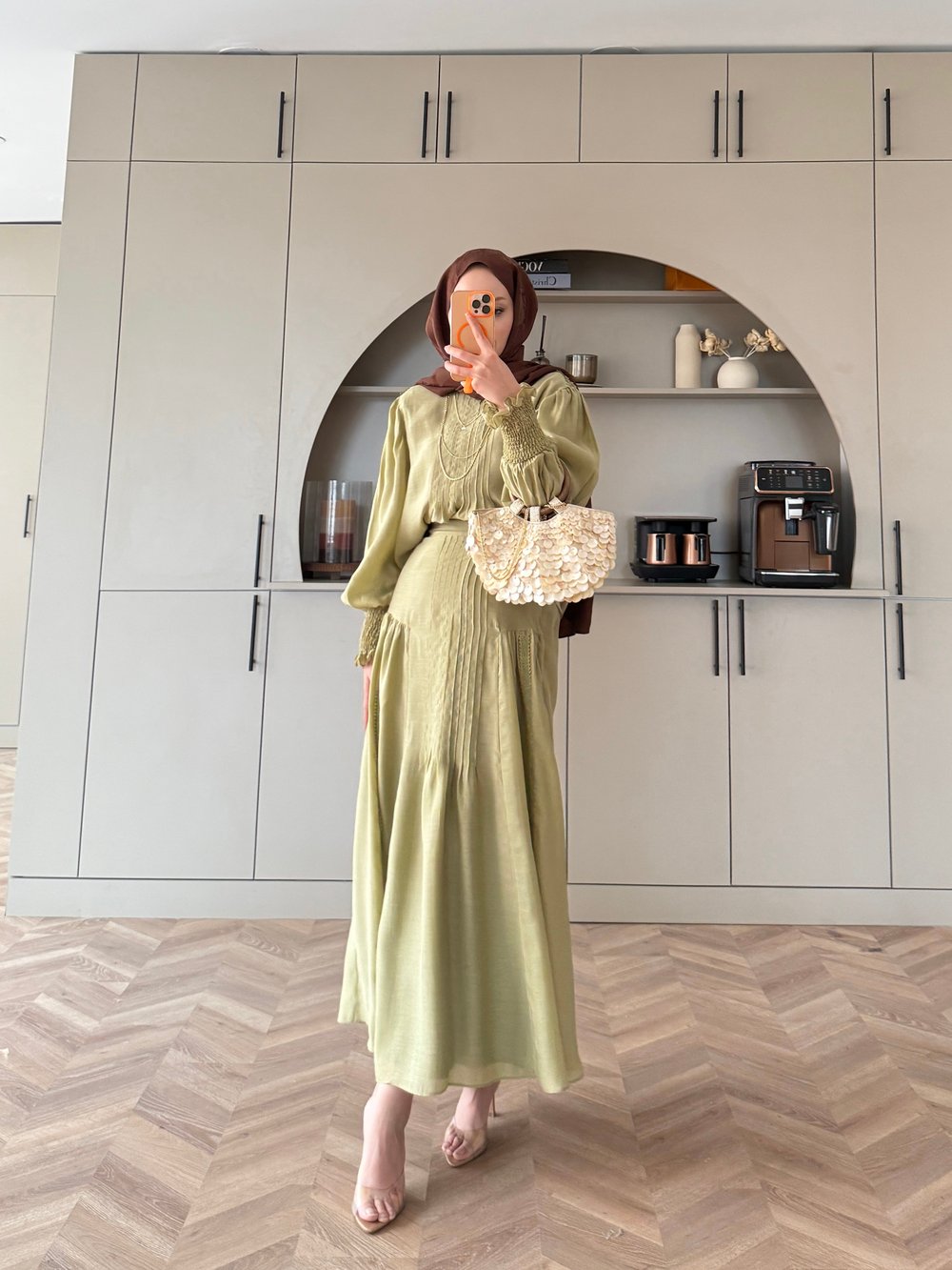 Teal Dikiş Detaylı Etekli Takım Haki (5726)