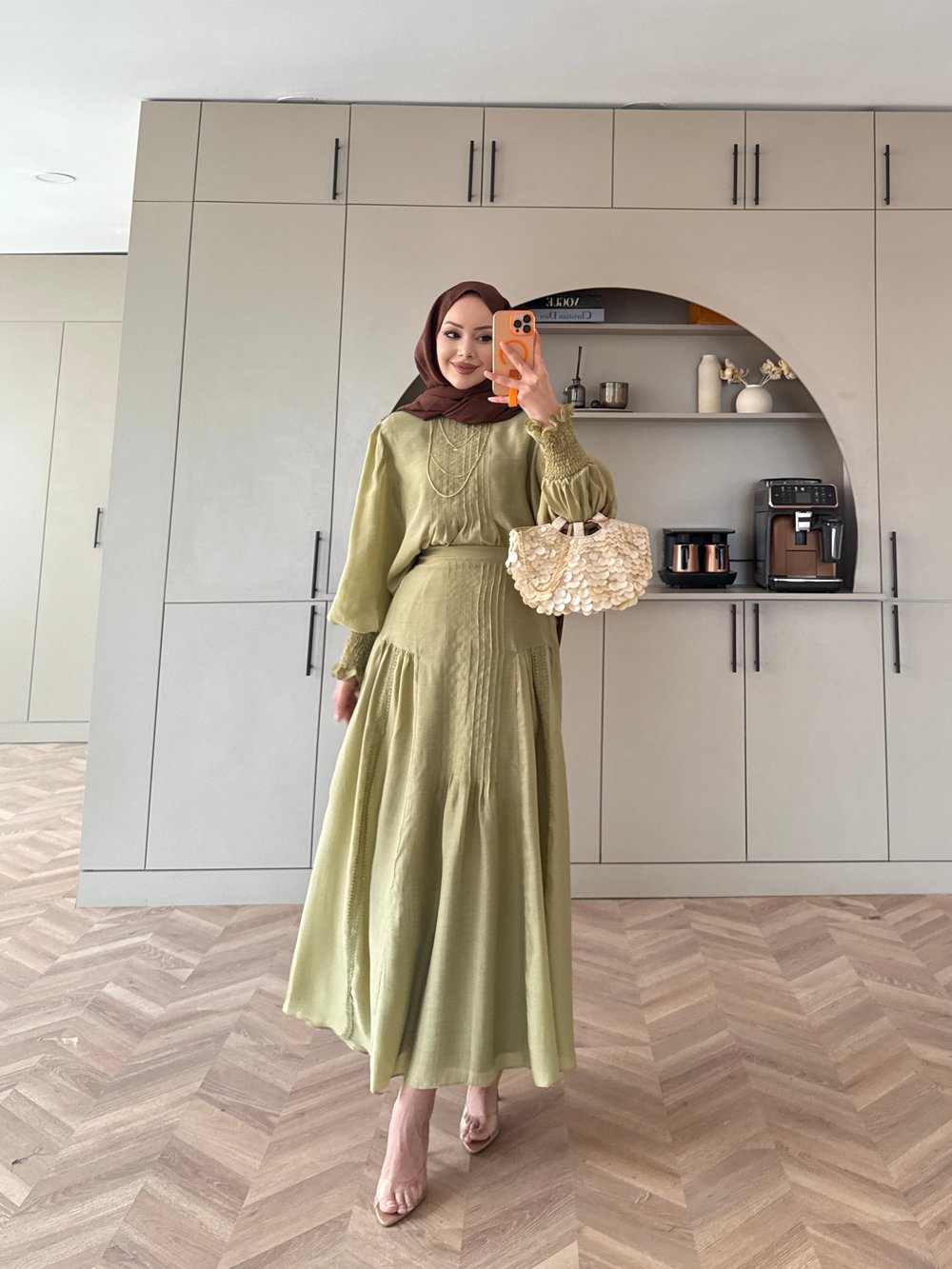Teal Dikiş Detaylı Etekli Takım Haki (5726)