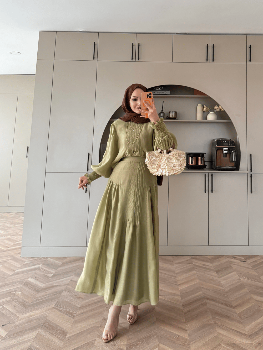 Teal Dikiş Detaylı Etekli Takım Haki (5726)