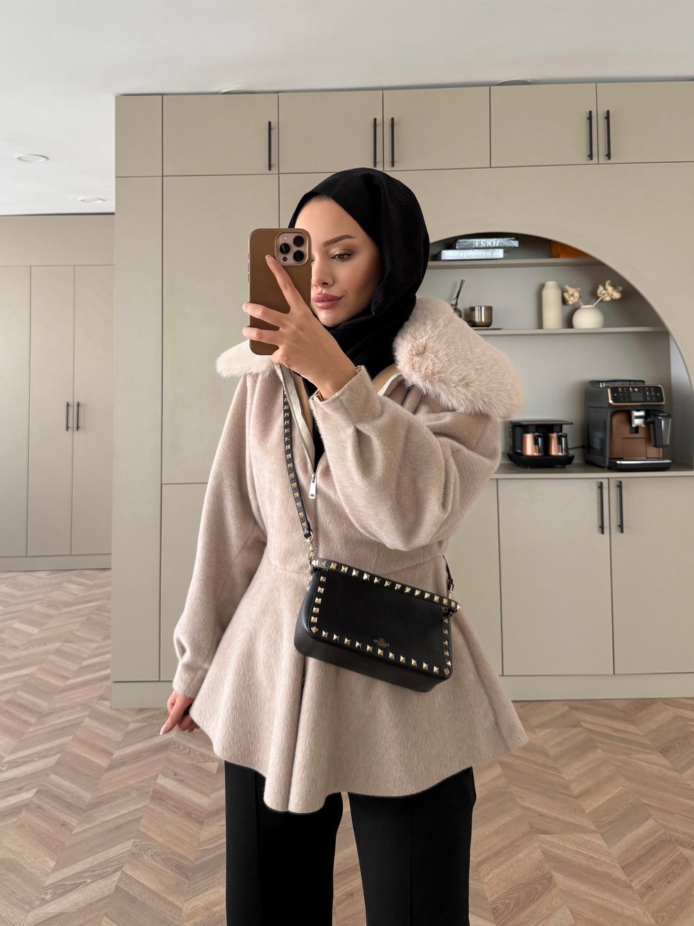 Tegan Kürk Detaylı Ceket/Kaban Bej