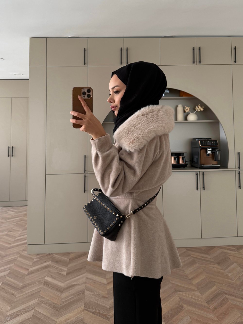Tegan Kürk Detaylı Ceket/Kaban Bej